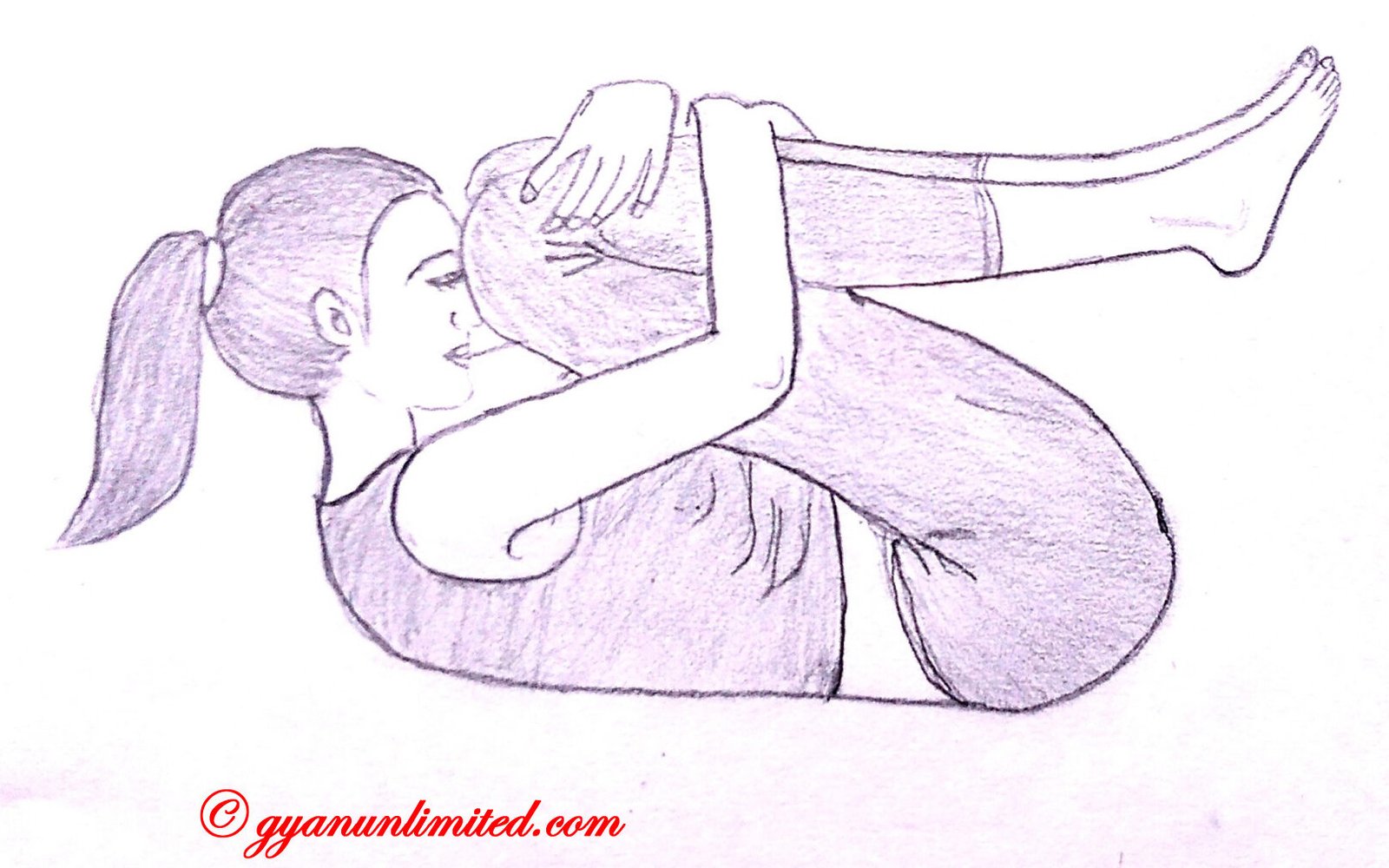 Three stages of Pawanmuktasana — right leg, left leg, and both legs