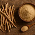 Ashwagandha root and powder — traditional Ayurvedic herb for health and wellness