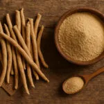 Ashwagandha root and powder — traditional Ayurvedic herb for health and wellness